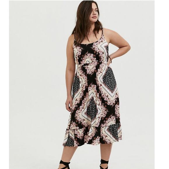 NWT Torrid scarf challis shirred hem midi dress - Picture 1 of 9